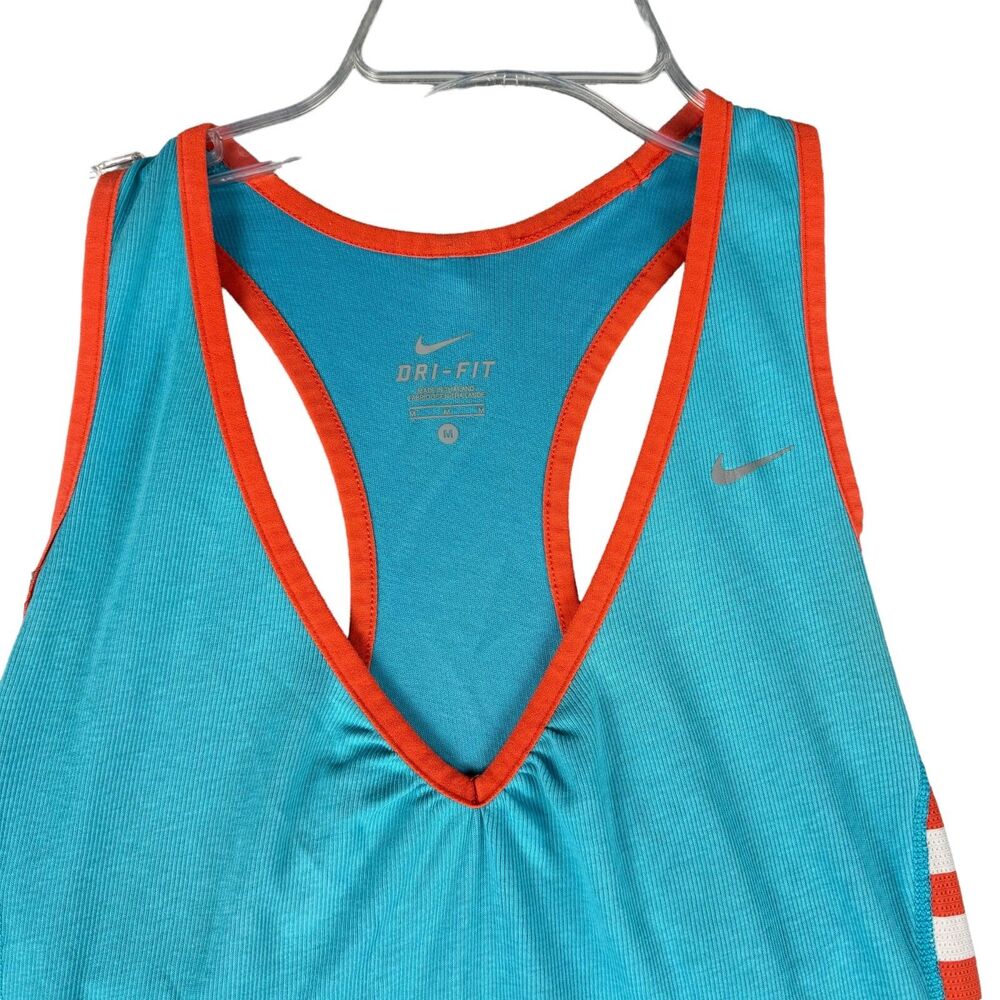 NIKE Tank Top Women's Medium Blue Orange Dri-Fit Racerback V-Neck Running Shirt - Picture 4 of 10